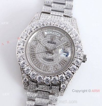 Iced Out Rolex Oyster Perpetual Pearlmaster 39 Watch Diamond Roman Markers watches