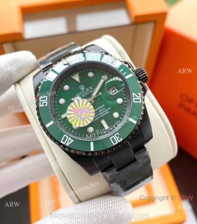 Copy Rolex Submariner Black Steel Green Dial Watch Low Price watches