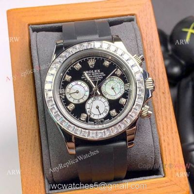 Copy Rolex Daytona Diamond Watch SS Oysterflex Rubber Band watches