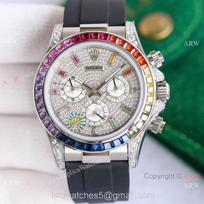 Swiss 7750 Rolex Daytona Replica Watch SS Diamond Dial Colorful Markers watches
