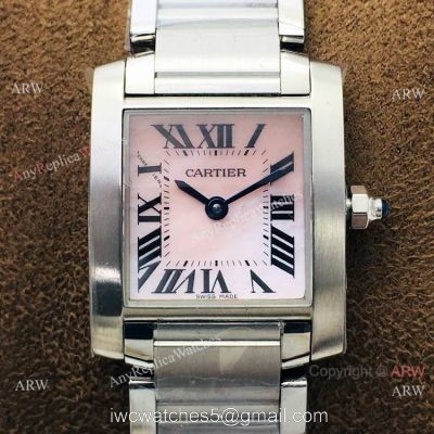 Super Clone Cartier Tank Francaise Swiss Quartz Watch SS Pink Dial watches