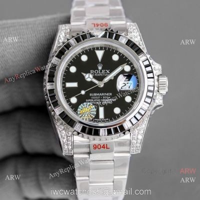 JH Factory Replica Rolex Submariner ETA2836 Watch Black Diamond Case watches