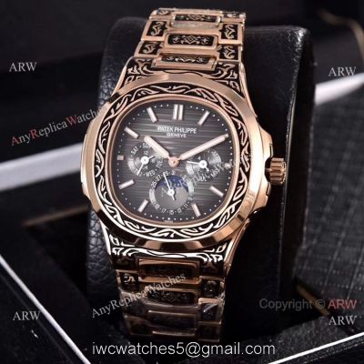Knockoff Patek Philippe 5740 Nautilus Rose Gold Engraving Gray Gradient Face watches