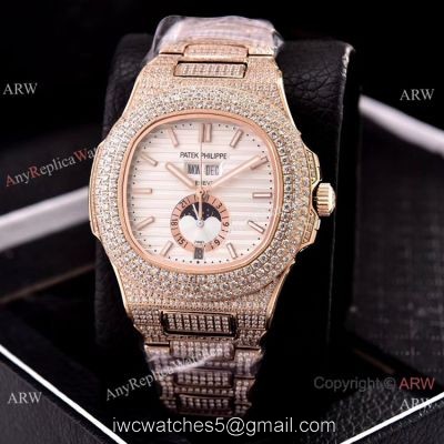 Patek Philippe Annual Calendar Copy Watches Iced Out Rose Gold Case watches