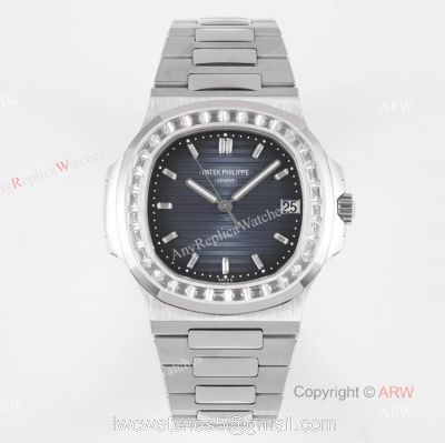 (PPF) V4 Version Best Replica Patek Philippe Nautilus Stainless Steel Dark Blue Dial Diamond Watches watches