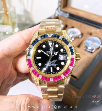 Nice Quality Copy Rolex Submariner Diamond Yellow Gold Watch watches