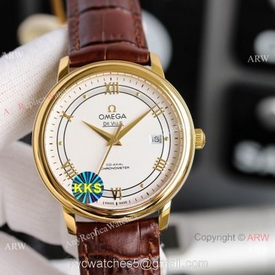 Copy Omega De Ville Prestige Watches Gold and Brown Automatic watches