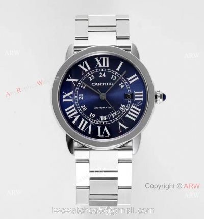 Swiss AAA Replica Ronde Solo de Cartier 9015 Watch Blue Dial Stainless Steel watches