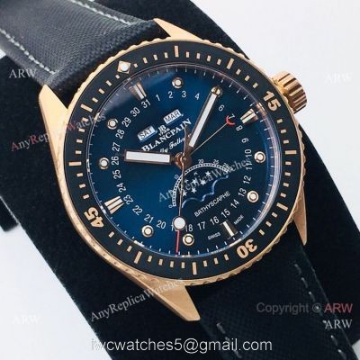 2020 New! Swiss Blancpain Bathyscaphe Moonphase Watch Rose Gold Blue Dial watches