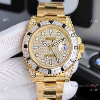 JH Factory Rolex GMT-Master II ETA2836 Watch BlackWhite Diamond Bezel watches
