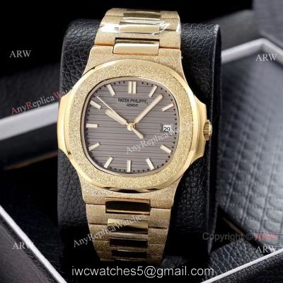 Copy Patek Philippe Nautilus Frosted Gold Watch with Luminous Dial Markers watches