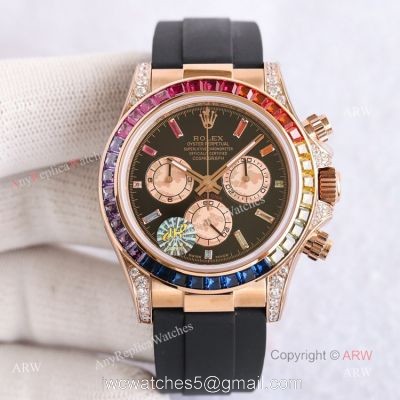 New Rolex Daytona Rainbow Rose Gold Diamond Watches With Oysterflex Strap Top Replica watches