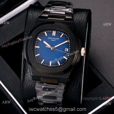 Knockoff Patek Philippe Nautilus All Black Watches Blue Gradient Dial watches
