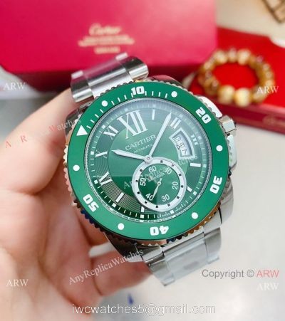 New! Replica Cartier Calibre de Stainless Steel Green Bezel Watch watches