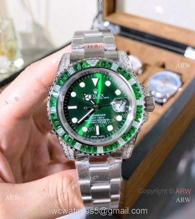 Nice Quality Copy Rolex Submariner Green Diamond Watches 40mm watches