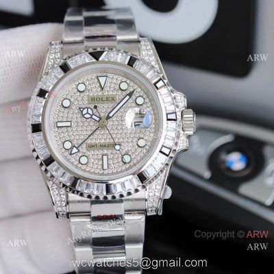 JH Factory Copy Rolex GMT-Master II Watch BlackWhite Diamond Bezel Stainless Steel watches