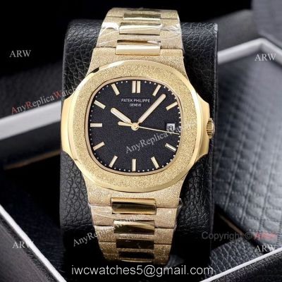 Replica Patek Philippe Frosted Gold Watch Black Frosted Dial 40mm watches