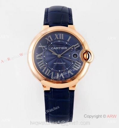 Swiss AAA Copy Cartier Ballon Bleu 42mm Automatic Watch Rose Gold Blue Dial watches