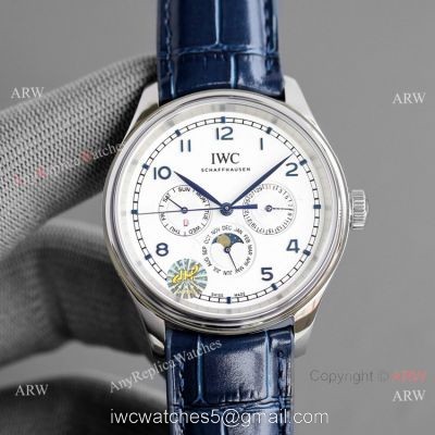 Swiss Copy IWC Portugieser Perpetual Calendar Watch Blue Leather Strap watches