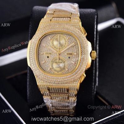 Copy Patek Philippe Nautilus Chrono Watches Yellow Gold Full Diamonds 40mm watches