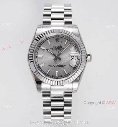 Swiss Clone Rolex Datejust 31mm Stainless Steel President Gray Dial watches