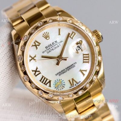 Swiss AAA Replica Rolex Datejust Gold Oyster Watch 31mm White MOP Dial watches