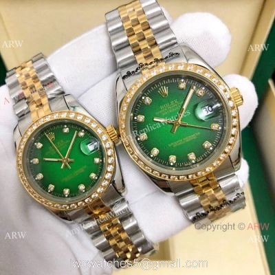 Clone Rolex Datejust Green Dial 2-Tone Lover Watch 36mm and 31mm watches