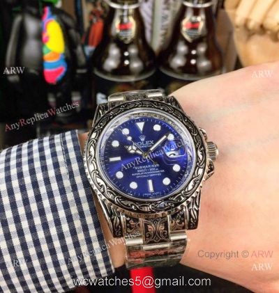 Best Replica Rolex Blue Face Submariner Engraving Blue Dial Watches watches