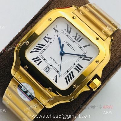 1:1 Copy BV Factory Faux Cartier Santos Yellow Gold Automatic Watch With QuickSwitch Band watches