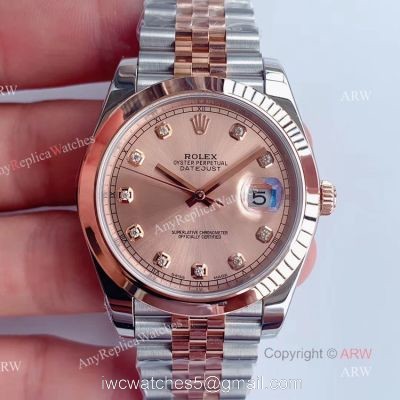 (Noob)Smooth Bezel Rolex Datejust Rose Gold Dial With Diamonds Jubilee Bracelet Swiss 3235 Watch watches