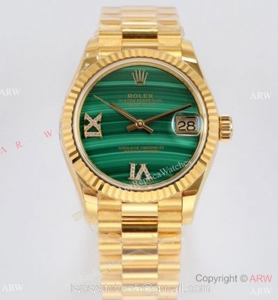 EW Factory Rolex Oyster Perpetual Datejust Watch Malachite Face Yellow Gold 31mm watches