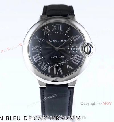 Swiss Replica Cartier Ballon Bleu Watch Black Dial Leather Strap 42mm watches