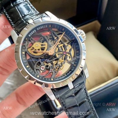 New Replica Roger Dubuis Excalibur 46 Watch Black Hollow Face Men Size watches