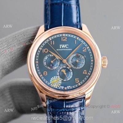 Swiss AAA IWC Portugieser Perpetual Calendar Replica Watch Rose Gold Blue Dial watches
