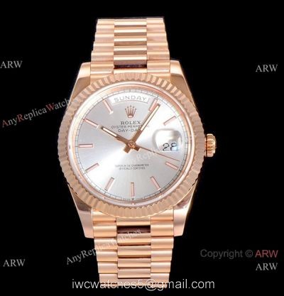 (GM) Copy Rolex Day-Date 40 mm Rose Gold Silver Watch Swiss 2836 Movement watches