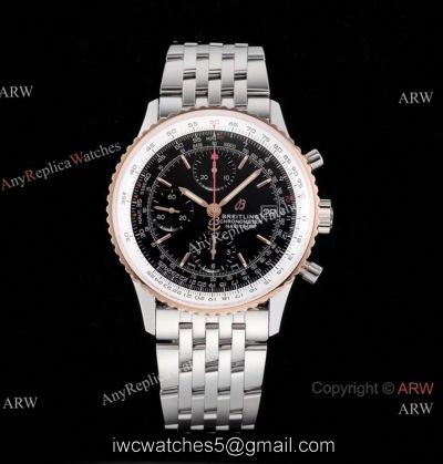 Swiss Grade Breitling Navitimer 1 Chronograph KOR A7750 Watch Rose Gold Bezel Black Dial watches