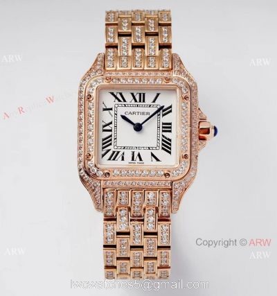 AC Factory Swiss Copy Panthere De Cartier Watch 27mm Rose Gold Full Diamonds watches