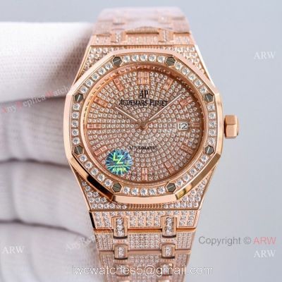 Best Audemars Piguet Royal Oak Rose Gold Full Diamond Automatic Watch 41mm watches