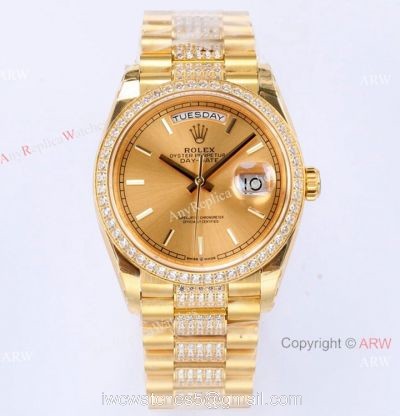(EW) Rolex Diamond 36mm Day-Date Watch Yellow Gold Center Diamonds watches
