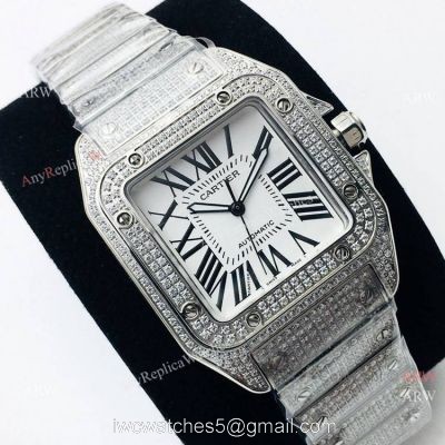 Best Copy Iced Out Cartier Santos Watch Automatic Cartier Santos 100 Diamond Watch watches
