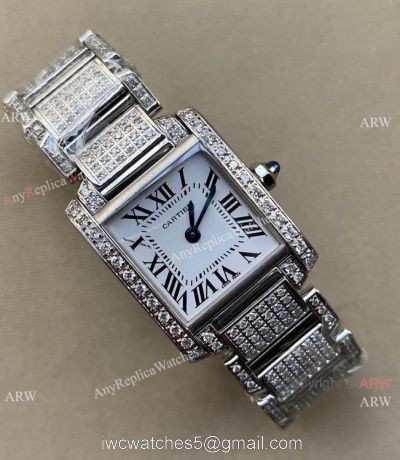 Cartier Tank Francaise Small Lady Watch Iced Out Stainless Steel watches