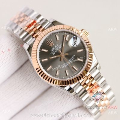 TR Factory 904L Replica Rolex Datejust 31mm Watch Jubilee 2-Tone Rose Gold Gray Dial watches