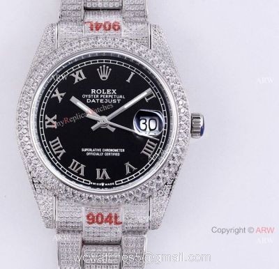Fully Iced Out Rolex Watch For Mens Rolex Datejust 126334 Black Dial Roman Numerals Replica watches