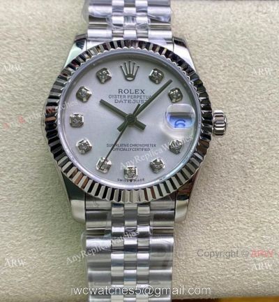 Swiss Replica Rolex Datejust WF Silver Diamond Watch 31mm Midsize watches