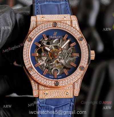 Copy Hublot Classic Fusion Hollow Rose Gold Iced Out Watches watches