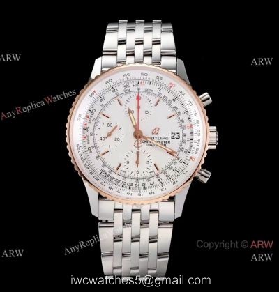 Swiss Grade Breitling Navitimer 1 Chronograph KOR A7750 Copy Watch Rose Gold Bezel White Dial watches