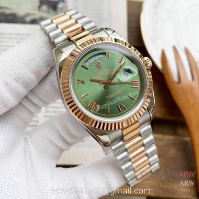 Copy Rolex Day-Date President Watches 2-Tone Rose Gold Green Dial 40mm watches