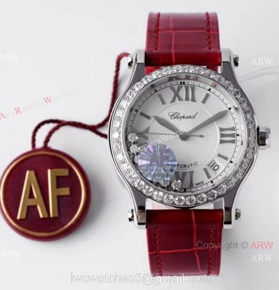 AF Factory 1:1 Best Replica Chopard Happy Sport Diamonds Watch 36mm Red Leather Strap watches