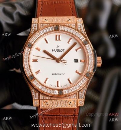 Clone Hublot Iced Out Classic Fusion Watches Rose Gold Automatic watches