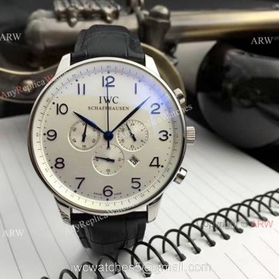 Faux IWC Portugieser Chronograph Watch White Arabic Leather Strap watches